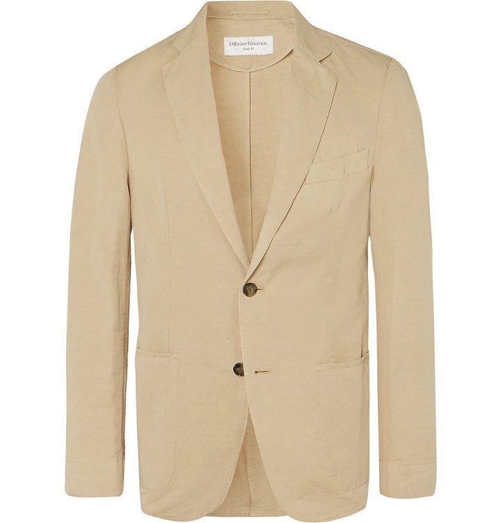 Photo: Officine Generale - Tan Slim-Fit Unstructured Garment-Dyed Cotton and Linen-Blend Suit Jacket - Beige