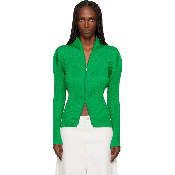 Photo: ISSEY MIYAKE Green Sleek Pleats Cardigan