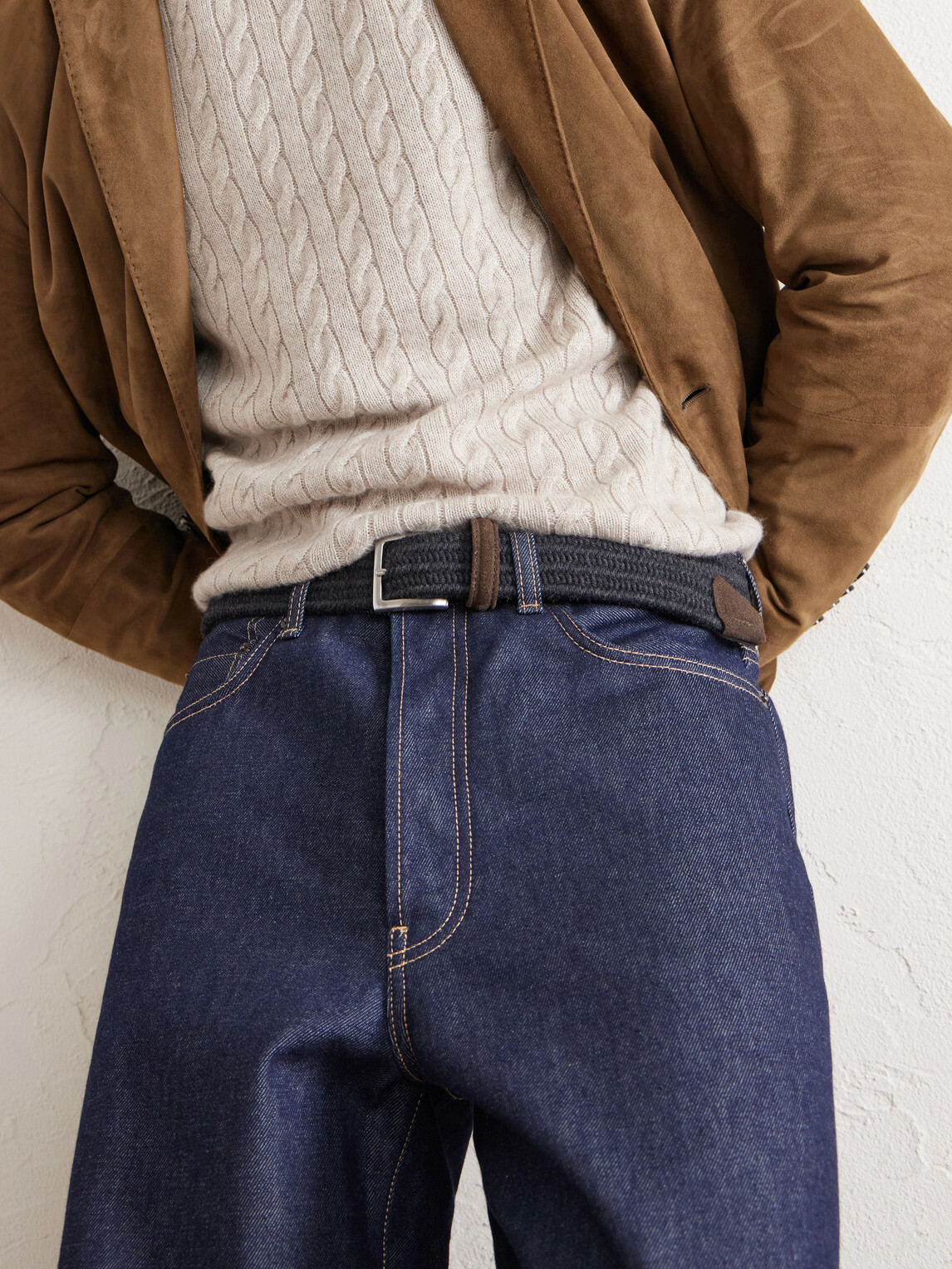 Anderson's - 2cm Suede-Trimmed Braided Belt - Blue
