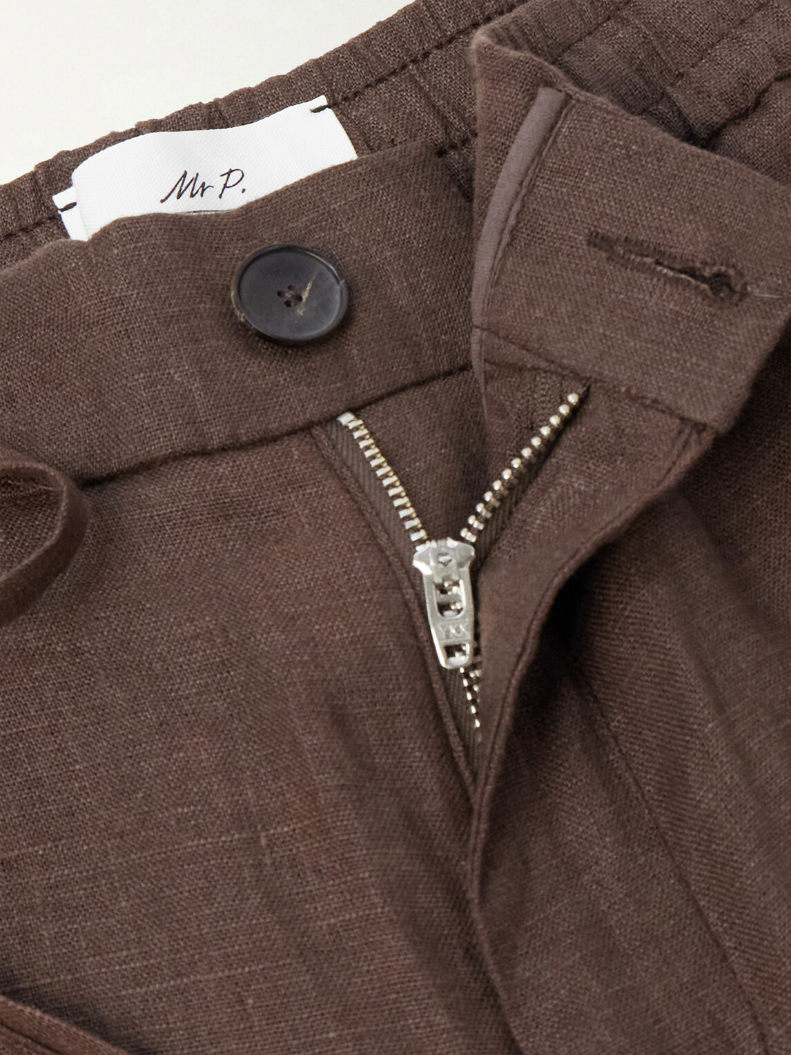 Mr P. - James Tapered Linen Drawstring Cargo Trousers - Brown