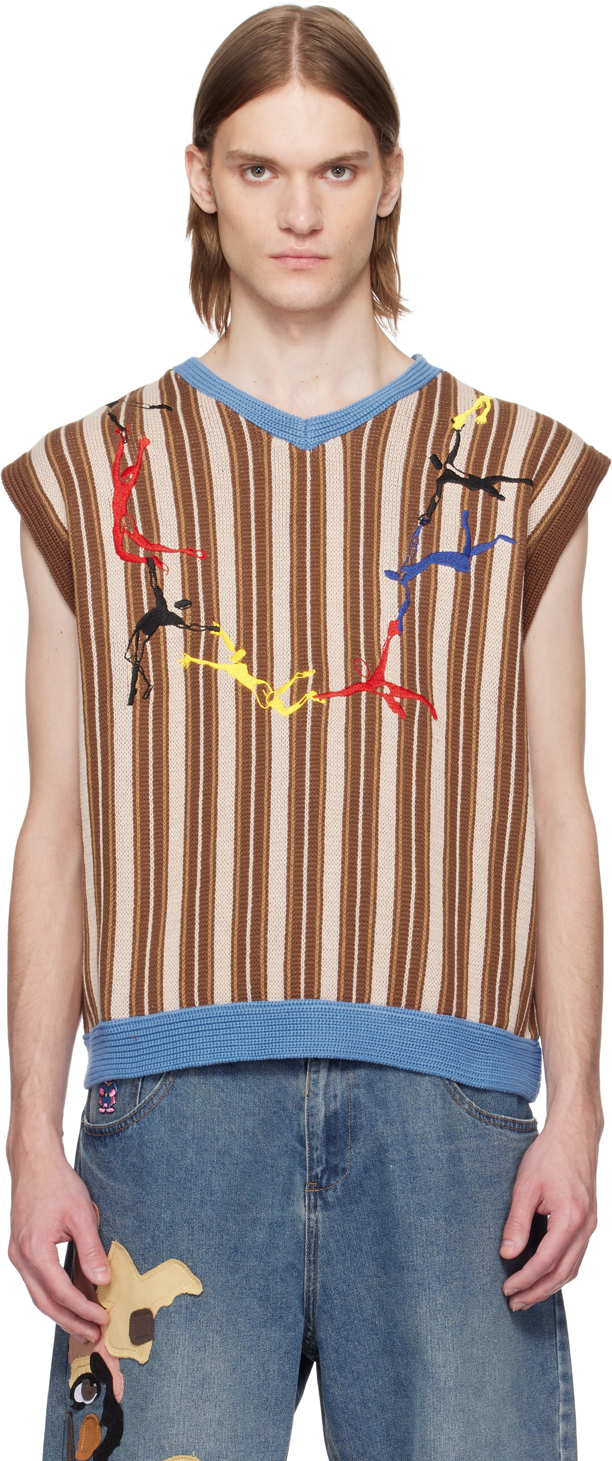 KidSuper Brown Embroidered Figures Knit Sweater