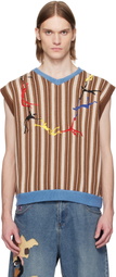 KidSuper Brown Embroidered Figures Knit Sweater