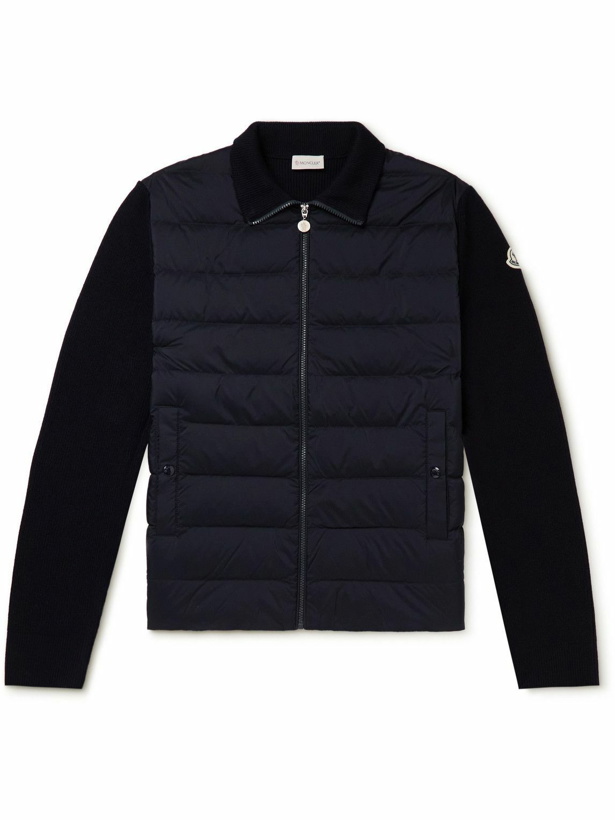 Photo: Moncler - Webbing-Trimmed Wool and Quilted Nylon Down Cardigan - Blue