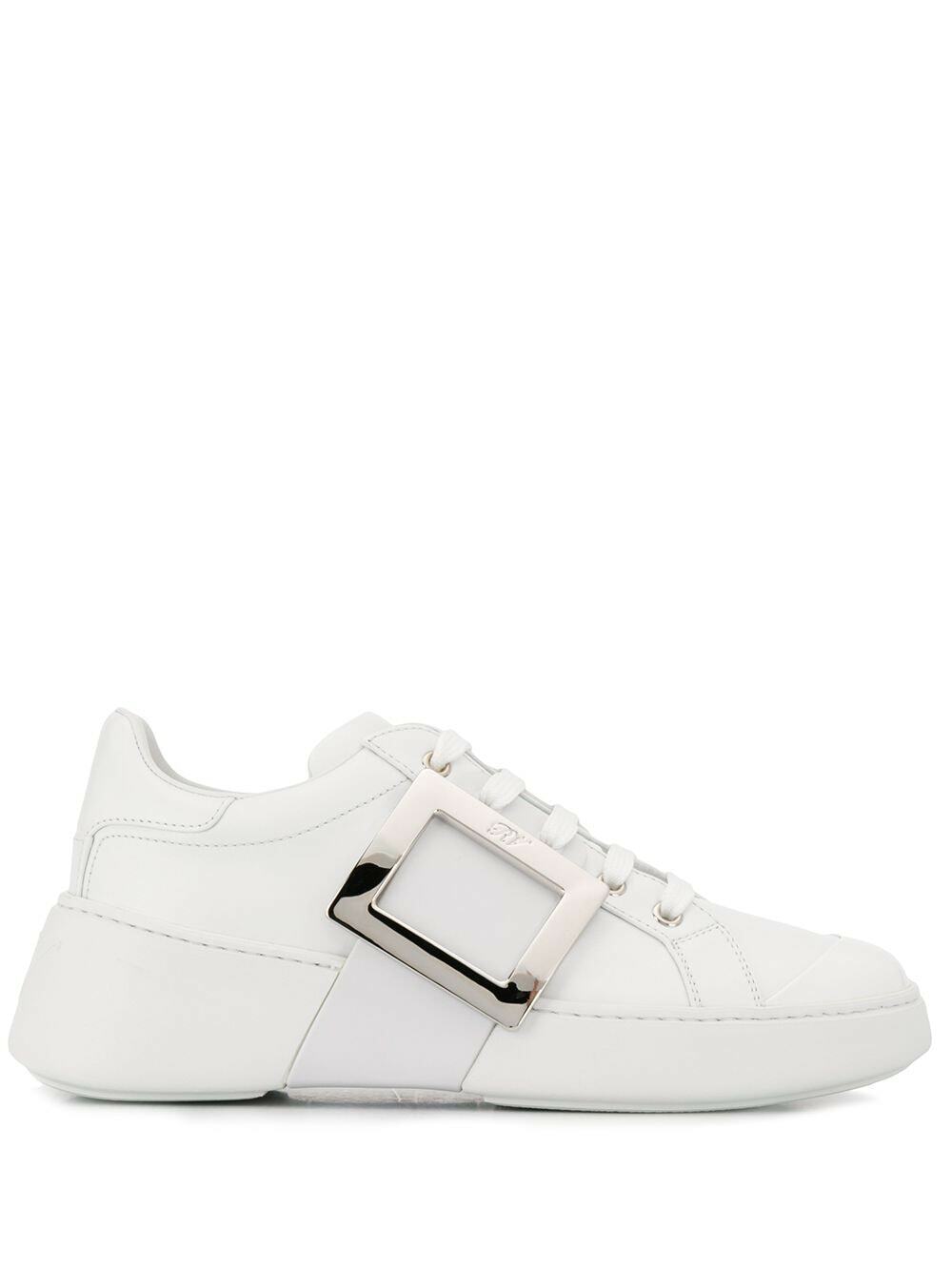 VIV' SKATE SNEAKERS IN WHITE CALFSKIN LIGHT NEON GREEN GLITTER STRAP AND CRYSTAL BUCKLE