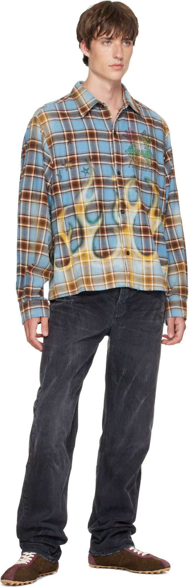 AMIRI Blue MA Quad Bleached Flannel Shirt