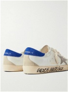 Golden Goose - Super-Star Distressed Printed Suede-Trimmed Leather Sneakers - White