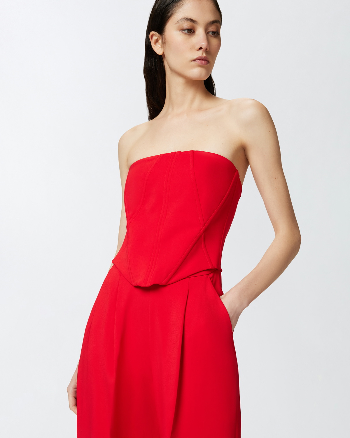 Pinko Elegant Bustier Jumpsuit With Wide Leg Trousers Lively Red