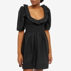 GANNI Women's Cotton Poplin Open-Neck Smock Mini Dress in Black