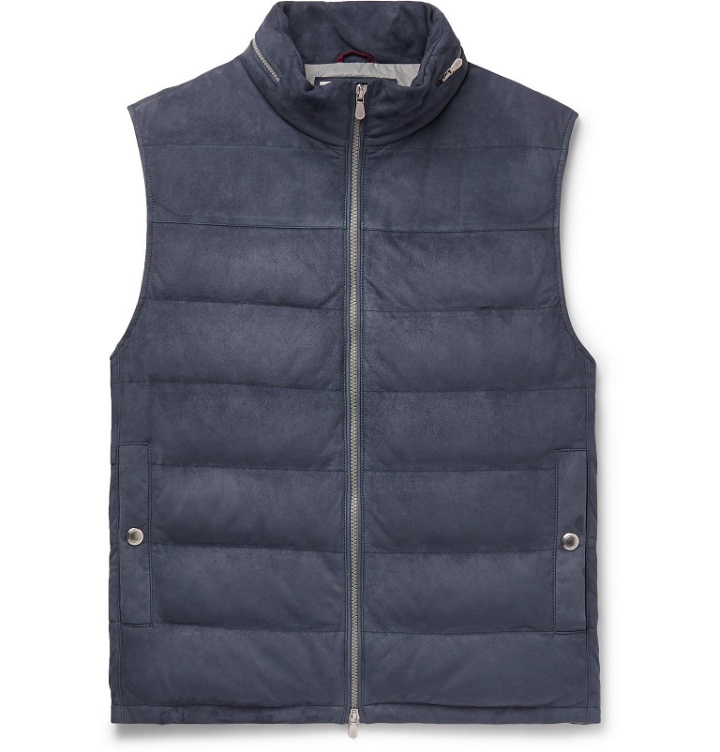 Photo: Brunello Cucinelli - Quilted Suede Down Gilet - Blue