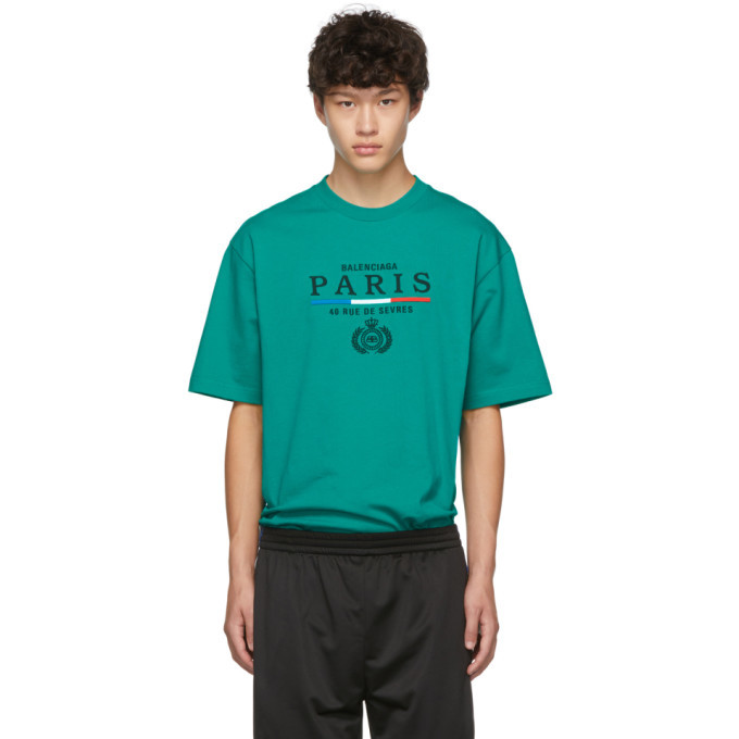 Photo: Balenciaga Green Paris Flag Regular Fit T-Shirt