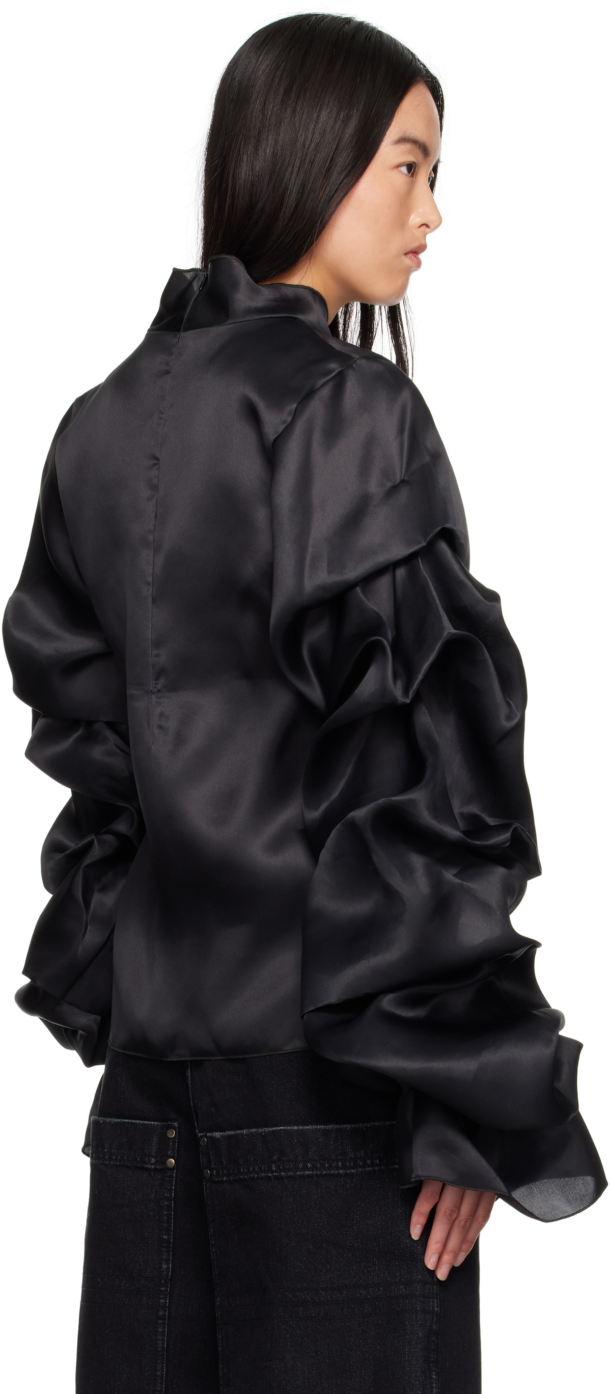 black silk ruffle blouse