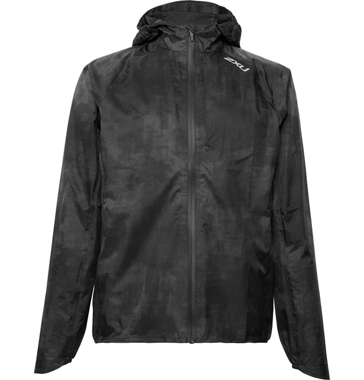 Photo: 2XU - Pursuit AC Printed Waterproof Nylon Hooded Jacket - Gray