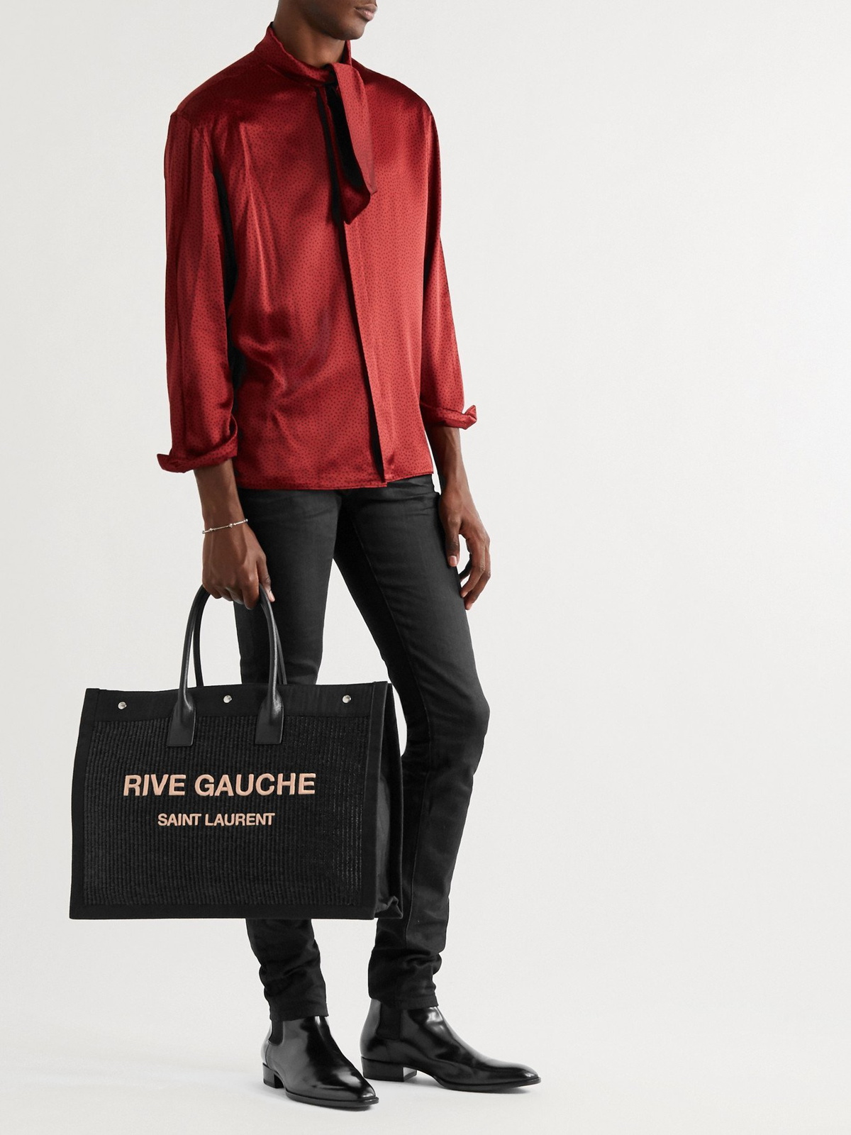 rive gauche large tote bag in printed canvas and leather