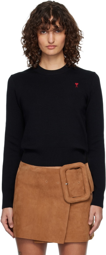 Photo: AMI Paris Black Wool Ami De Coeur Crewneck Sweater