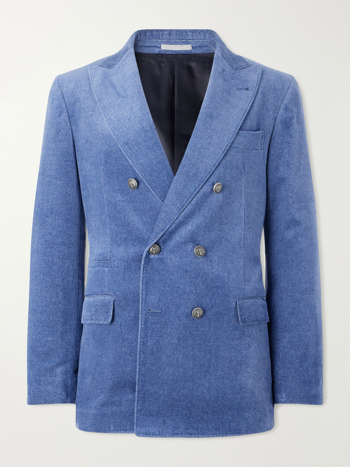 Brunello Cucinelli - Double-Breasted Cotton-Velvet Suit Jacket - Blue