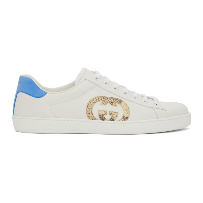 Photo: Gucci White and Blue New Ace Low-Top Sneakers