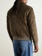 Canali - Leather-Trimmed Cotton-Corduroy Blouson Jacket - Green