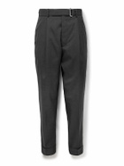 Officine Générale - Hugo Tapered Belted Virgin Wool Suit Trousers - Gray