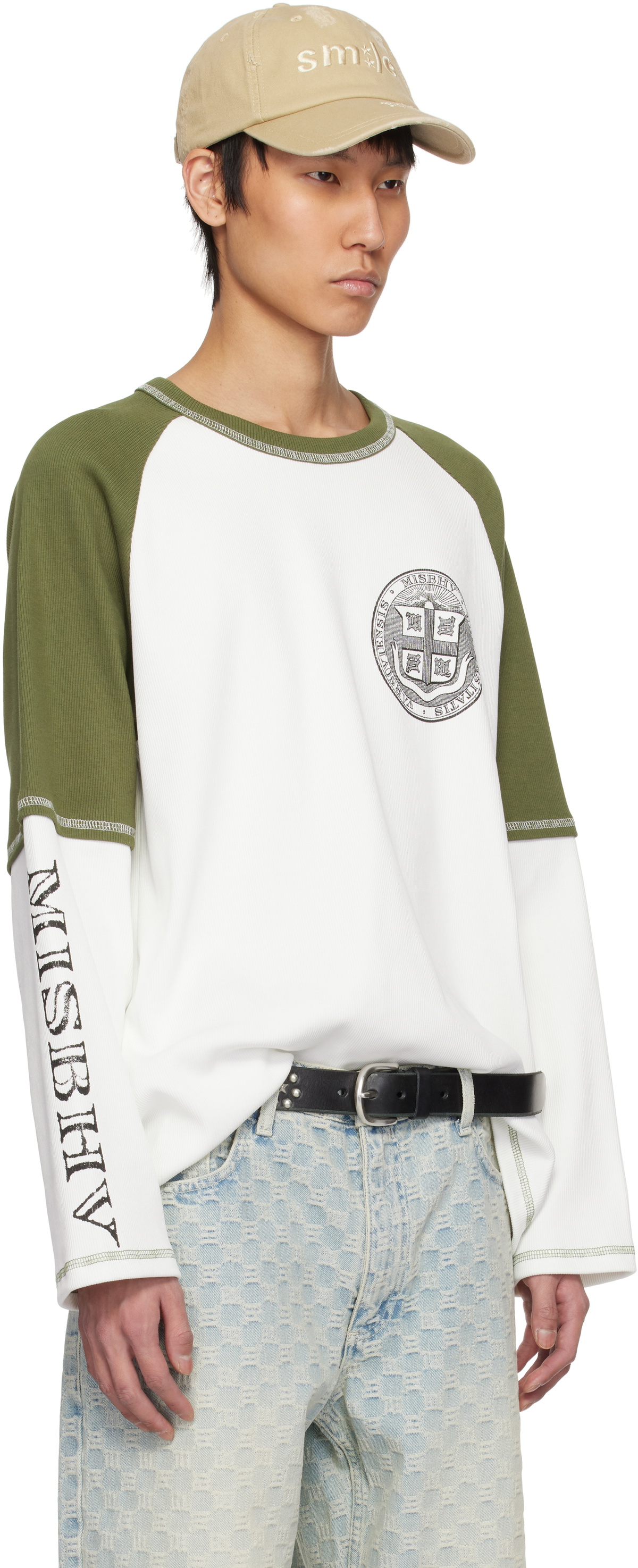 MISBHV White & Khaki Varsity 70's Longsleeve T-shirt