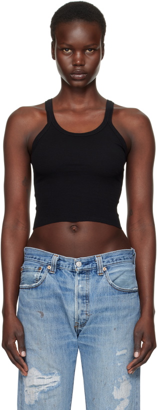 Photo: Re/Done Black Hanes Edition Cropped Ribbed Tank Top