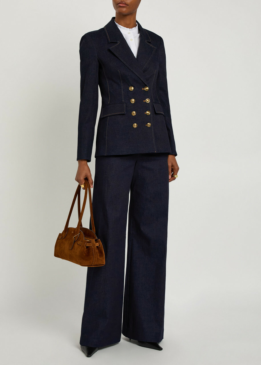 Veronica Beard Claude Dickey Double-breasted Denim Blazer Dark Blue