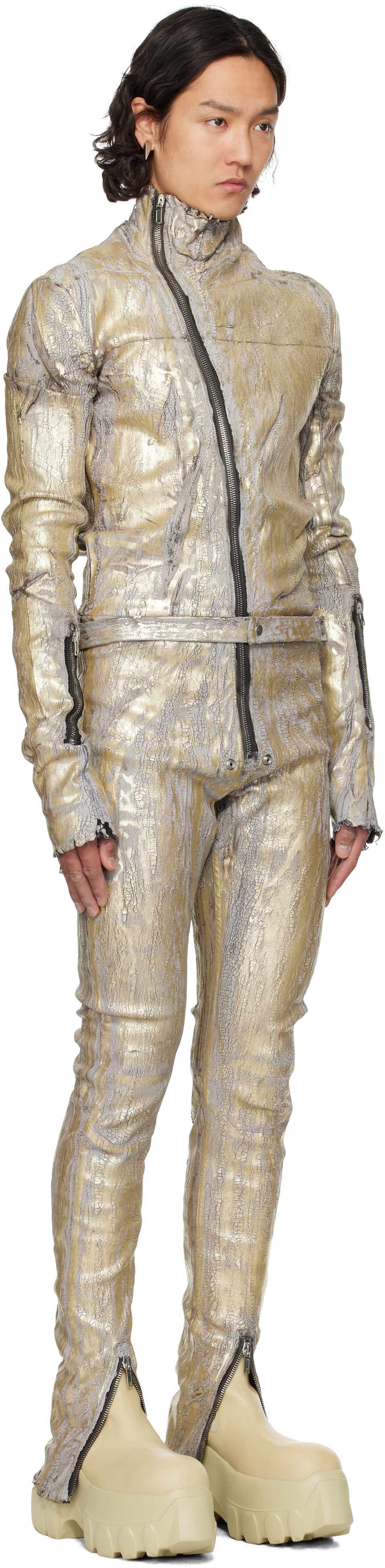 Rick Owens Gold Hollywood Flightsuit Denim Jumpsuit Rick Owens