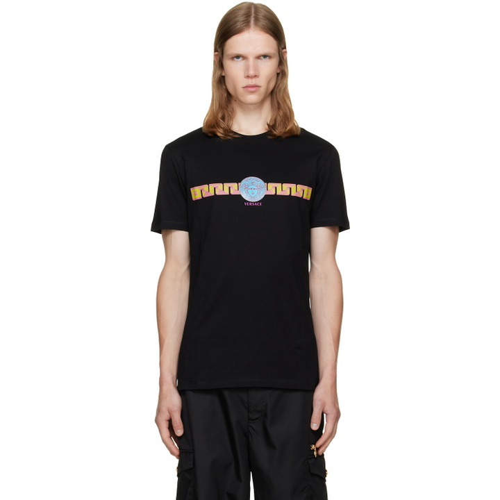 Photo: Versace Black Printed Cotton Jersey Slim T-shirt