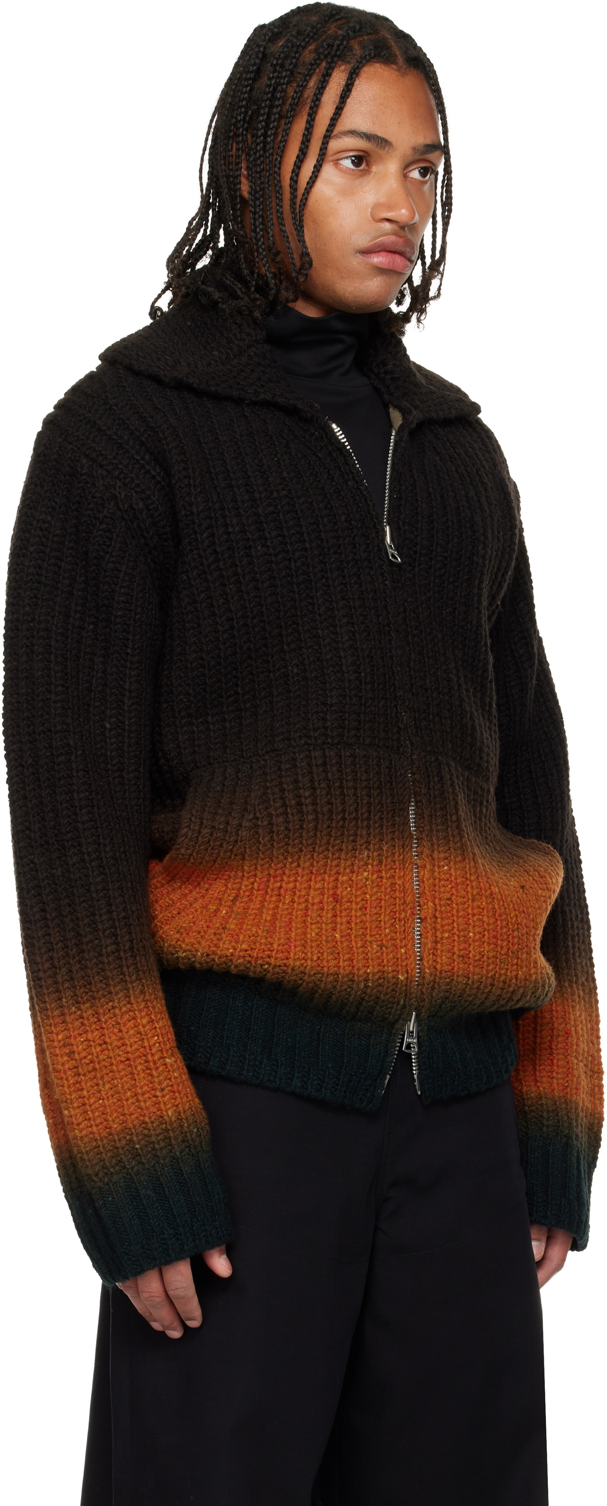 sacai Brown Garment-Dyed Wool Cardigan