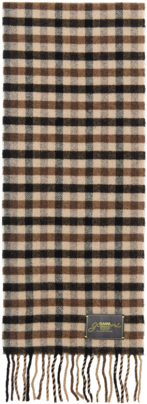 Photo: GANNI Brown Graphic Wool Scarf