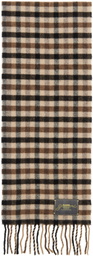 GANNI Brown Graphic Wool Scarf