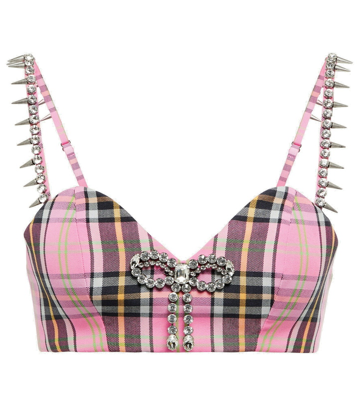 Photo: Area - Embellished cropped plaid corset top