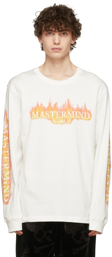 Photo: mastermind WORLD White & Orange Frame Long Sleeve T-Shirt