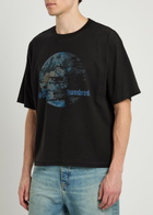 Won Hundred Houston Globe Printed Cotton T-shirt Black