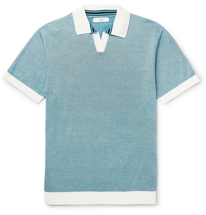 Photo: Mr P. - Knitted Cotton-Piqué Polo Shirt - Teal