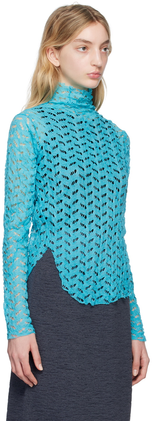 Song for the Mute SSENSE Exclusive Blue Distressed Turtleneck