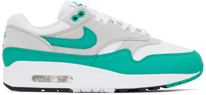 Photo: Nike White & Green Air Max 1 Sneakers