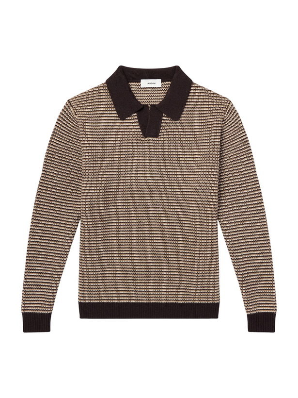 Photo: Lardini - Striped Camp-Collar Wool and Cashmere Blend Sweater - Brown