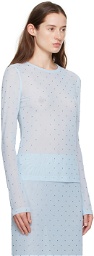 Anna Sui Blue Rhinestone Long Sleeve T-Shirt
