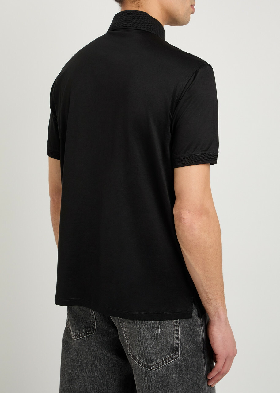 Emporio Armani Logo-embroidered Jersey Polo Shirt Black