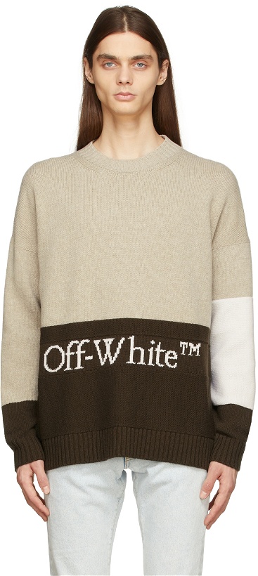 Photo: Off-White Brown & Taupe Color Block Sweater