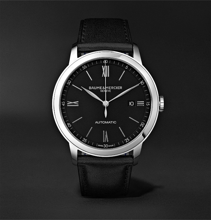 Photo: Baume & Mercier - Classima Automatic 42mm Stainless Steel and Leather Watch, Ref. No. 10453 - Black
