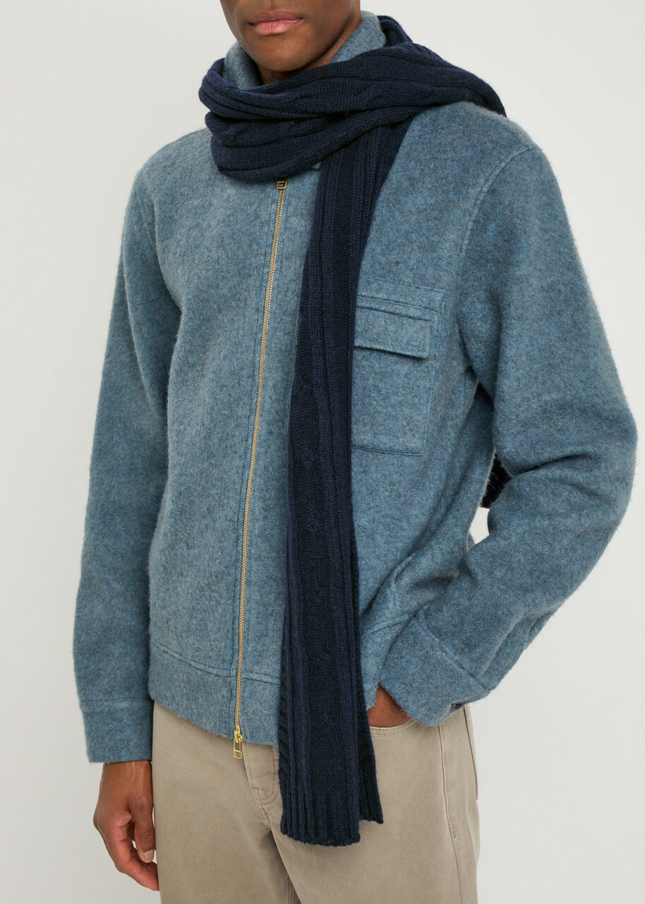 John Smedley Wooton Cable-knit Cashmere and Wool-blend Scarf - Navy - One Size
