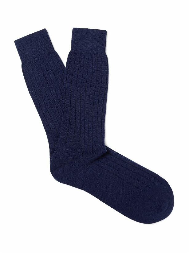 Photo: Sunspel - Ribbed Cashmere Bed Socks - Blue