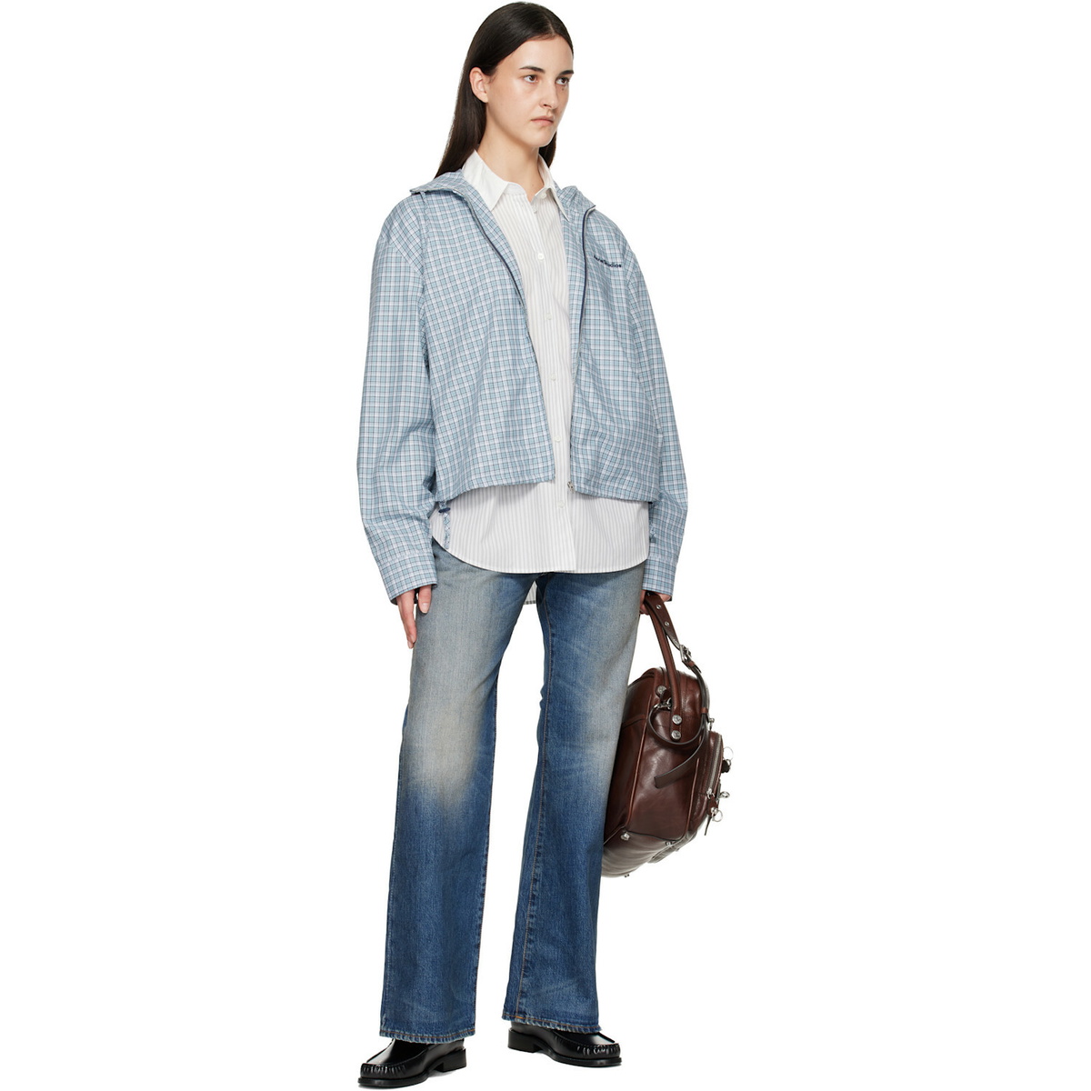 Acne Studios Blue Hooded Check Jacket