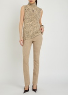Stouls JP Long Flared-leg Suede Trousers Beige