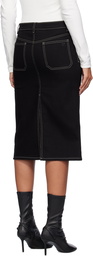 Courrèges Black 2-Pocket Topstitched Denim Midi Skirt