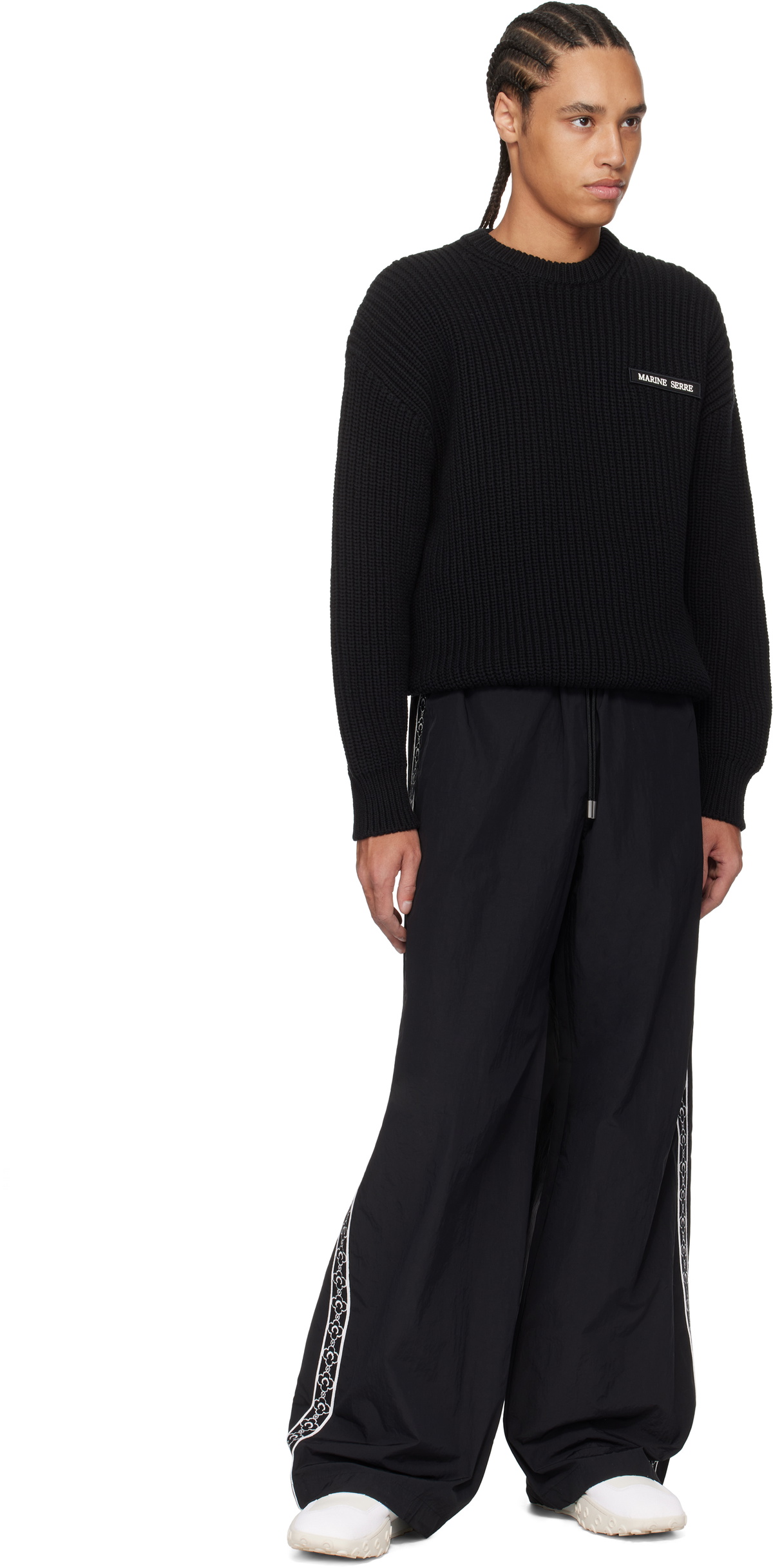 Marine Serre Black Half Cardigan Knit Crewneck Sweater