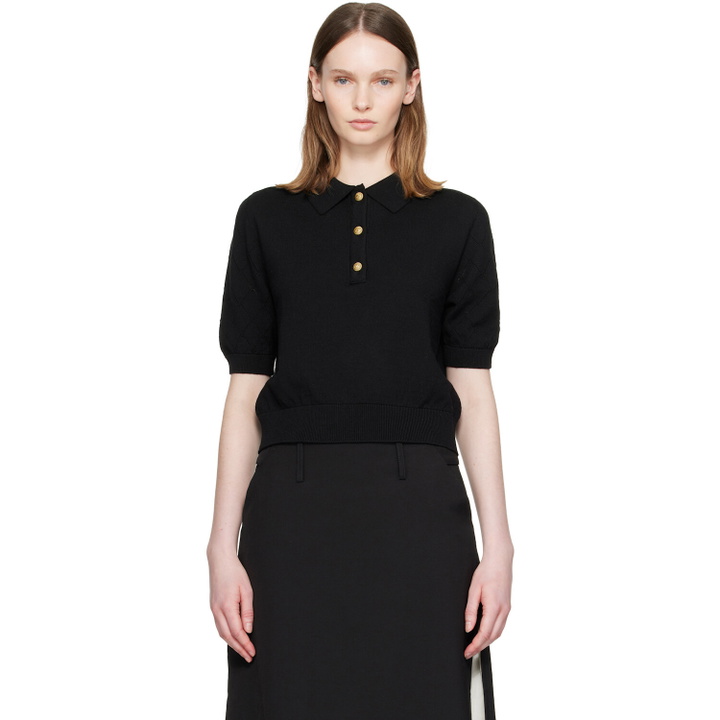 Photo: BALMAIN Black 3-Button Wool Polo