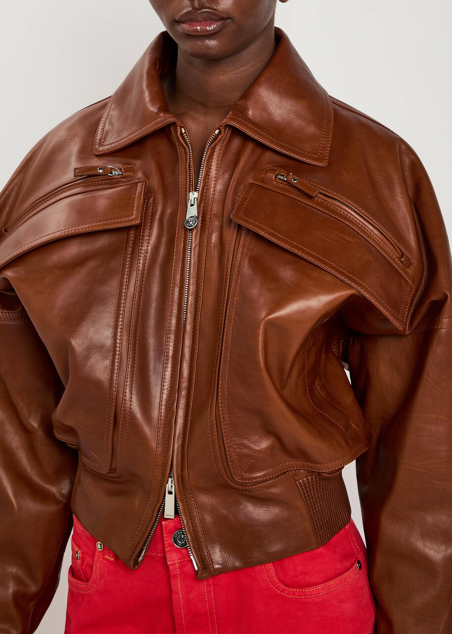 Versace Leather Jacket Brown