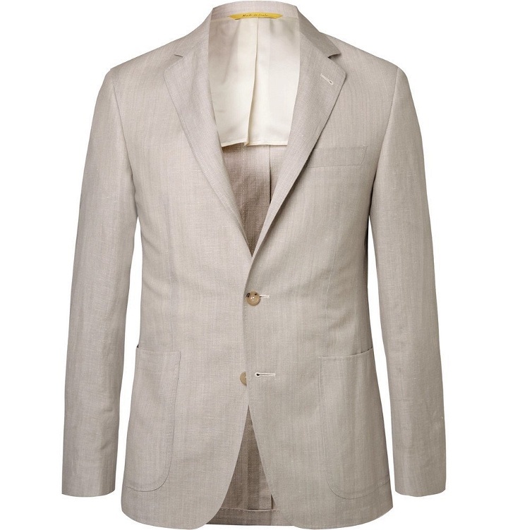 Photo: Canali - Stone Kei Slim-Fit Wool and Linen-Blend Suit Jacket - Men - Beige